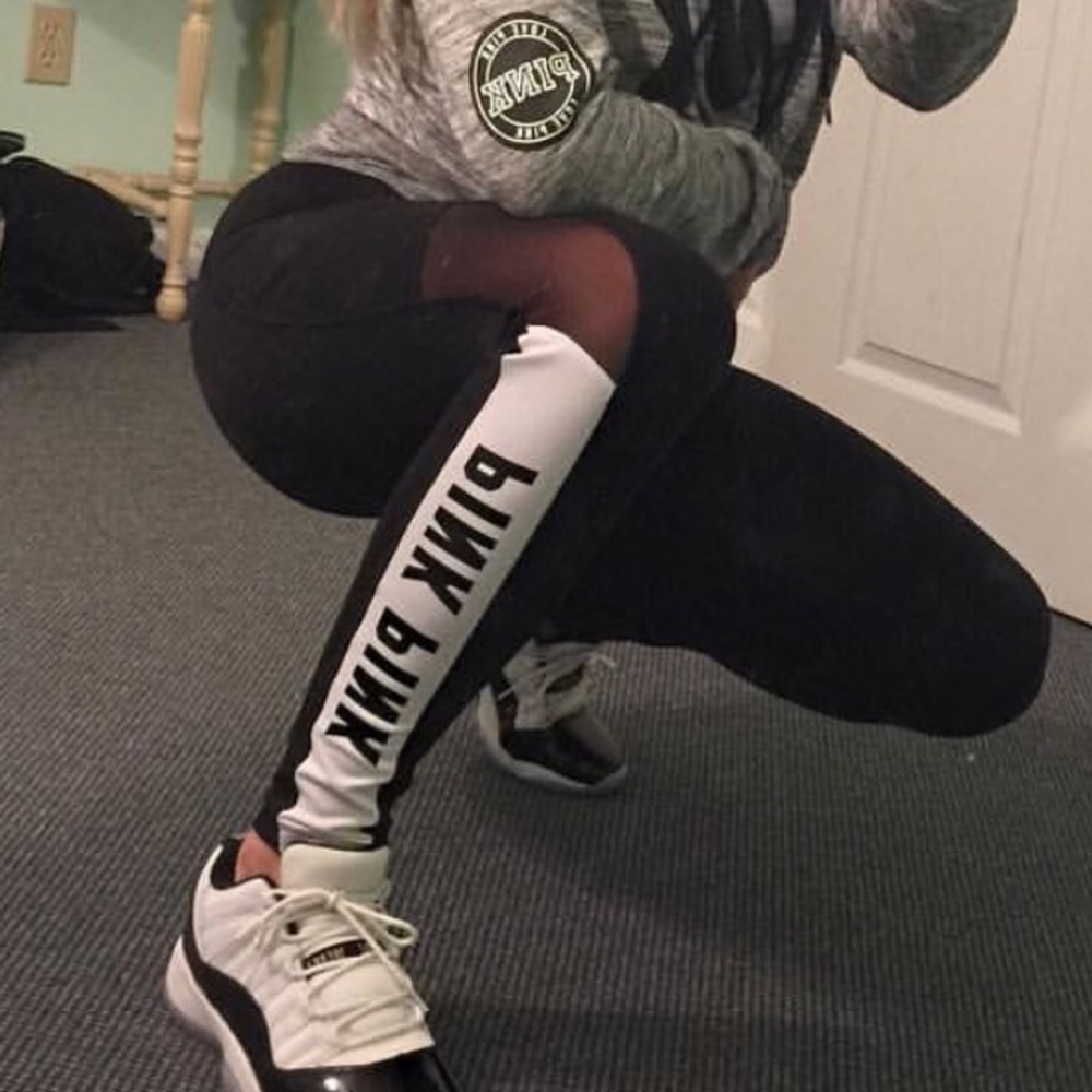 Pink leggings, black and white, mesh